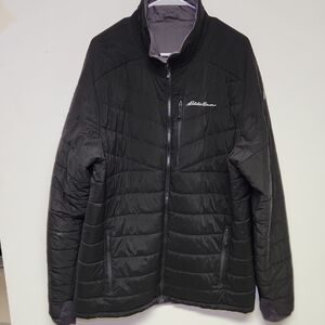 Eddie Bauer Men’s Reversible Insulated Jacket – Black/Gray, Large Tall (LT)